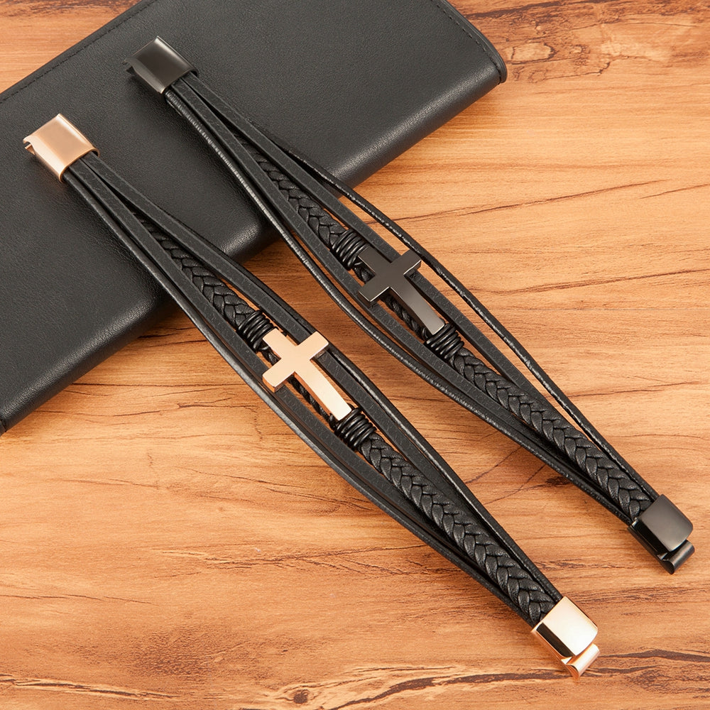 Pulseira Masculina de Couro CRUZ