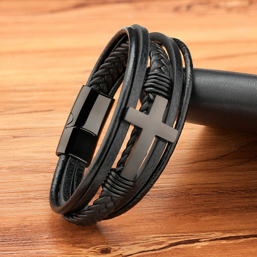 Pulseira Masculina de Couro CRUZ