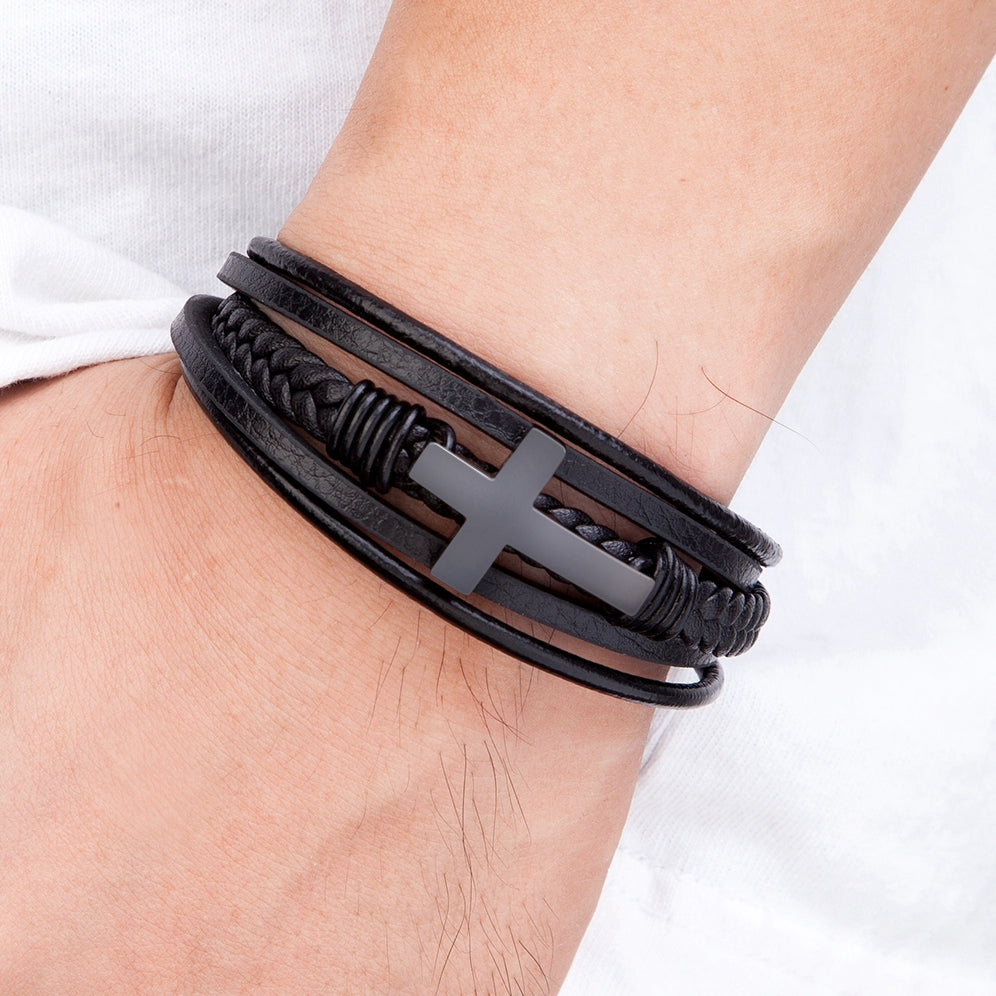 Pulseira Masculina de Couro CRUZ