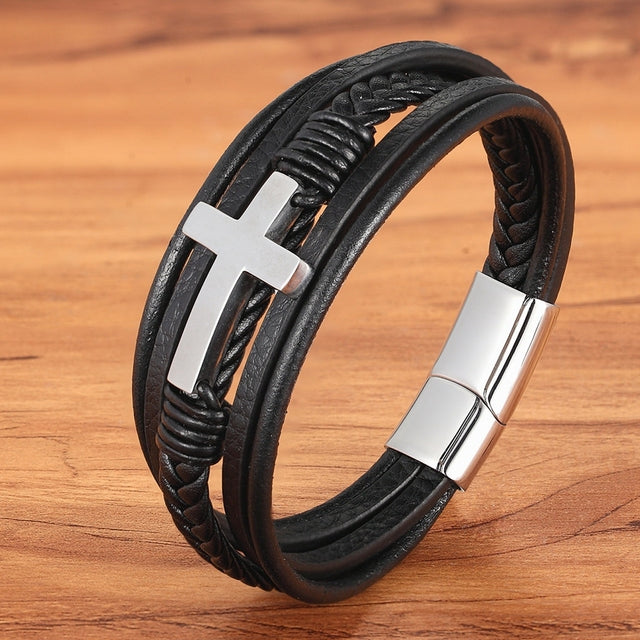 Pulseira Masculina de Couro CRUZ