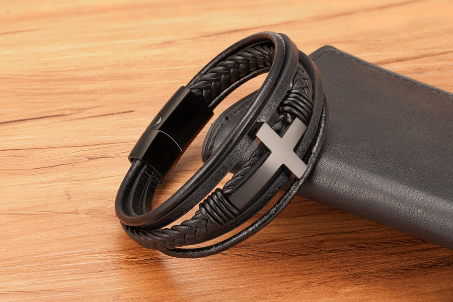Pulseira Masculina de Couro CRUZ