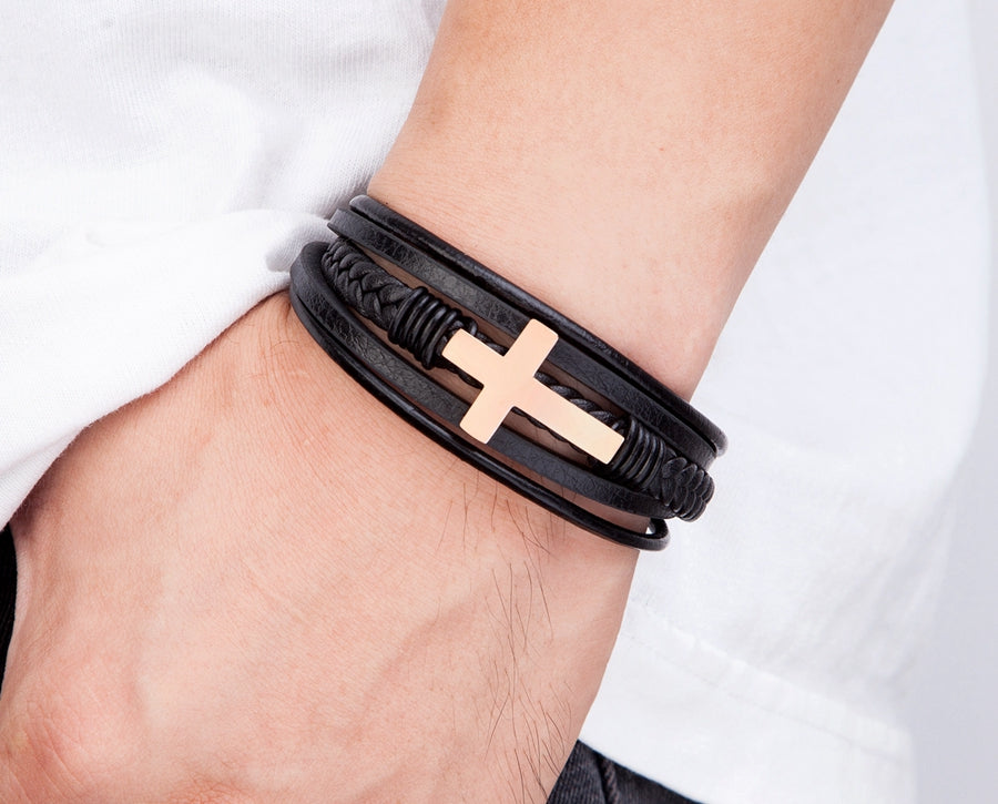 Pulseira Masculina de Couro CRUZ