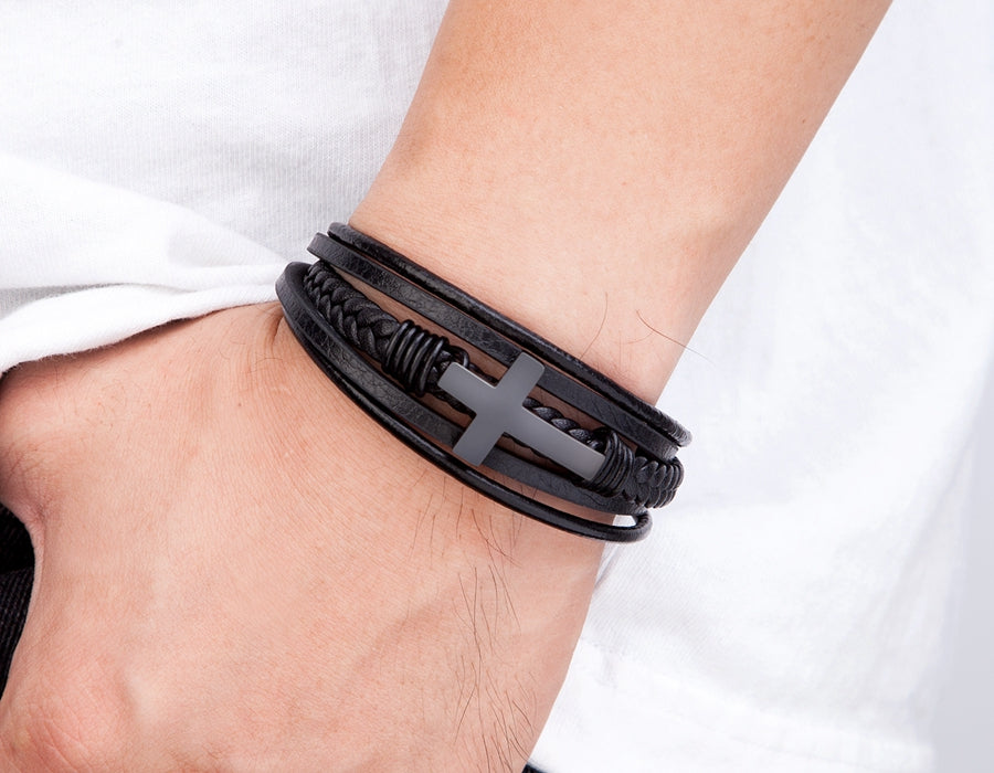 Pulseira Masculina de Couro CRUZ