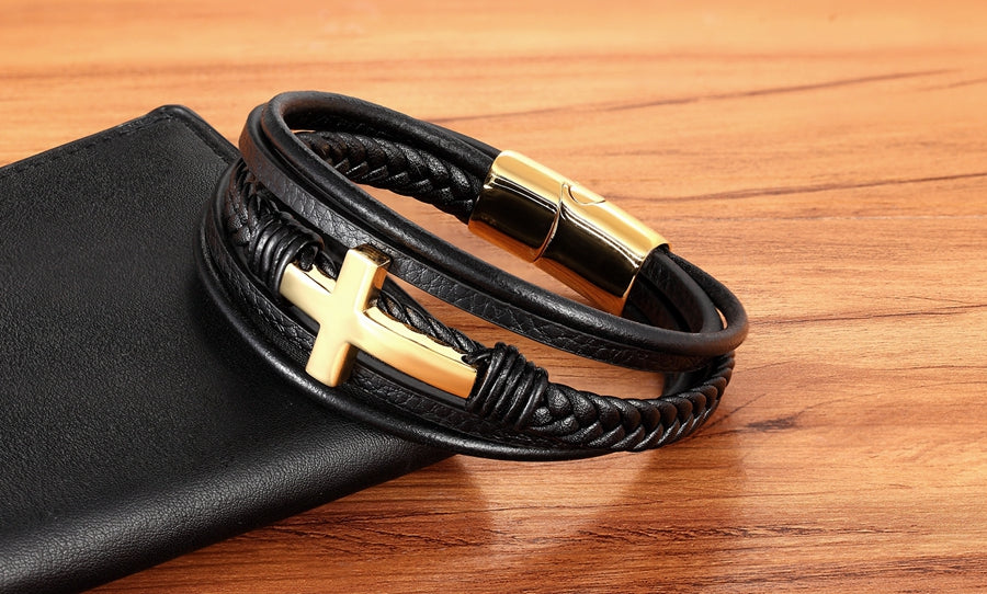 Pulseira Masculina de Couro CRUZ