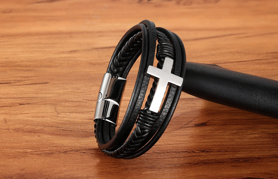 Pulseira Masculina de Couro CRUZ