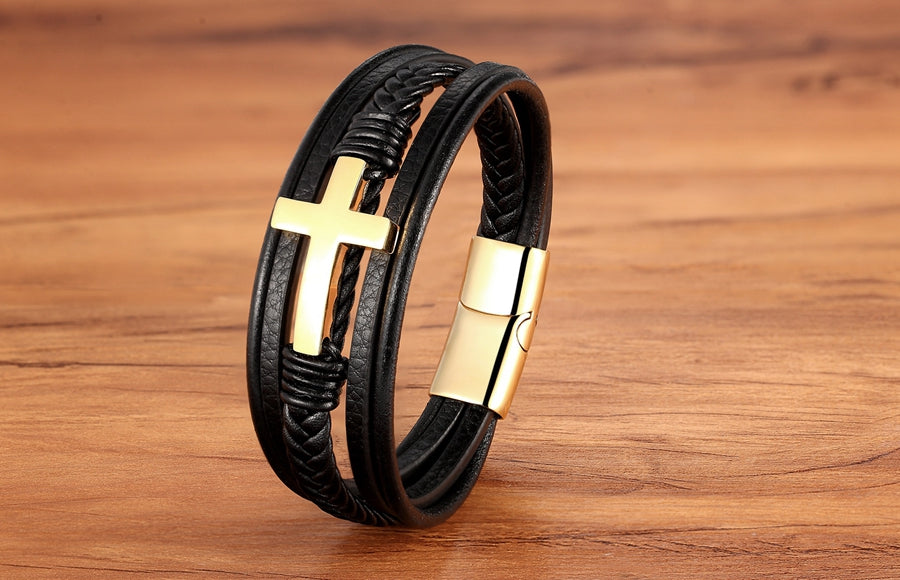 Pulseira Masculina de Couro CRUZ