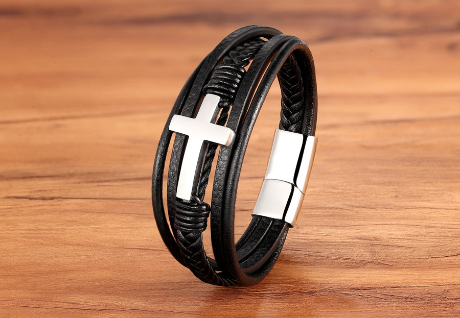 Pulseira Masculina de Couro CRUZ
